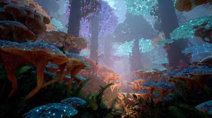 意識の森を彷徨う｜キノコと古代遺跡が共鳴するサイケデリック神話世界 高画質