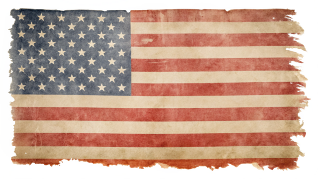 Grunge american flag with stars and stripes isolated on transparent background