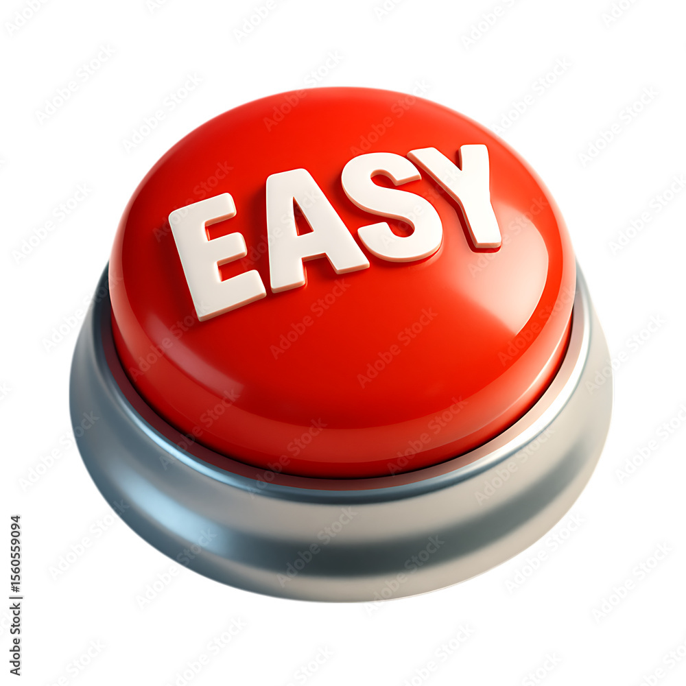 Fototapete Red button with the word easy isolated on transparent background
