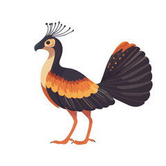 Lyrebird, flat 2D isometric cartoon vector image isolated on white background.
