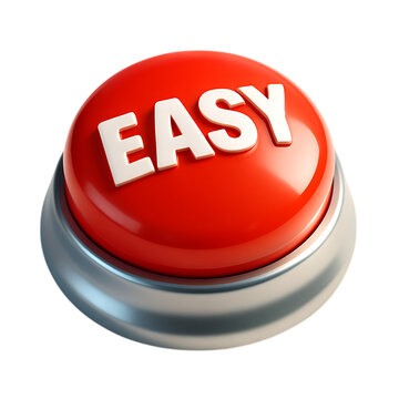Red button with the word easy isolated on transparent background