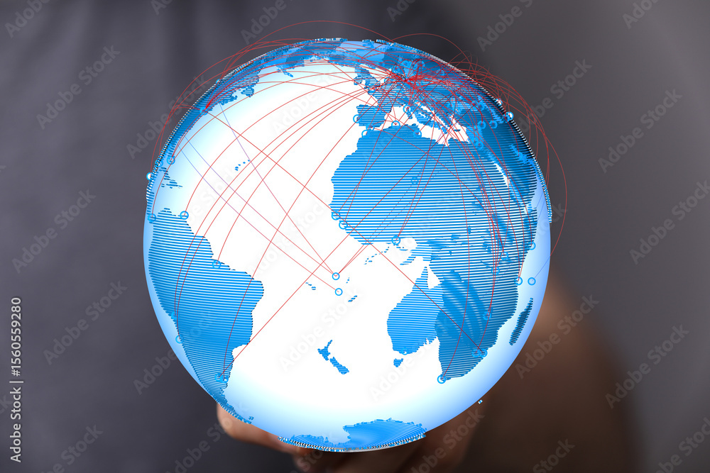 Poster A digital globe illustrating interconnectedness and global communication networks.