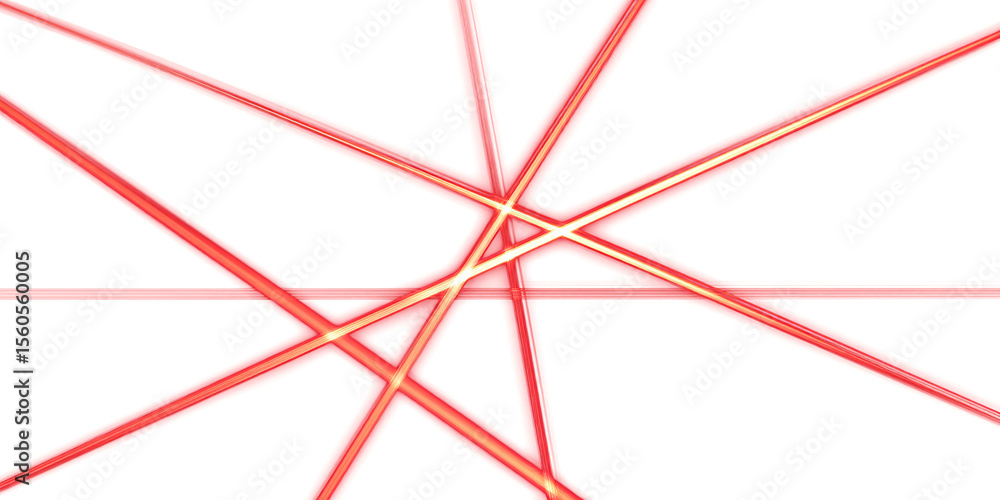 Poster several intersecting red straight lines in different positions. neon red light on isolated transpare