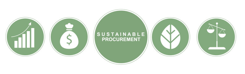 Sustainable Procurement Circle Icons White Background. Conscious buying. Ethical sourcing. ideal for business presentations and supply chain management. Vector illustration