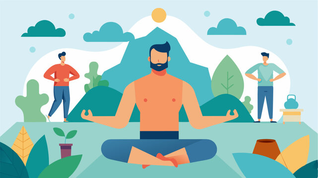 A wellness retreat specifically designed for men to explore and address body image issues in a safe and supportive environment.. Vector illustration