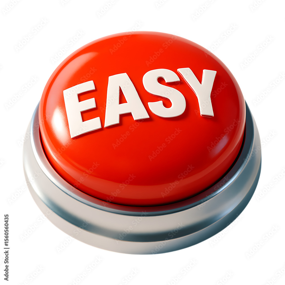 Poster red button with the word easy isolated on transparent background