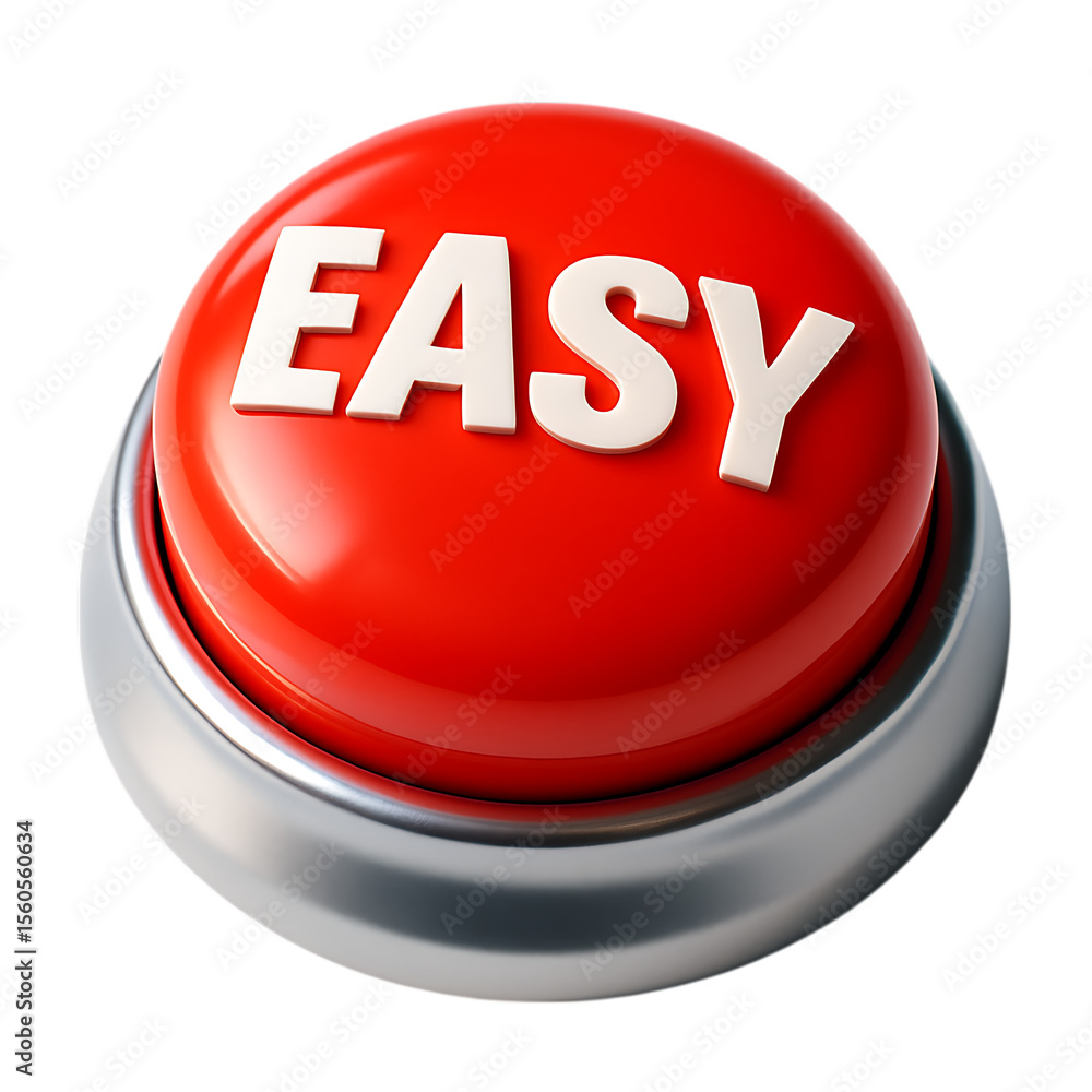 Poster red button with the word easy isolated on transparent background