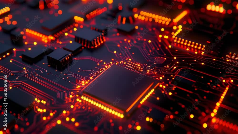 Poster illuminated circuit board technology visual, modern digital network connection concept