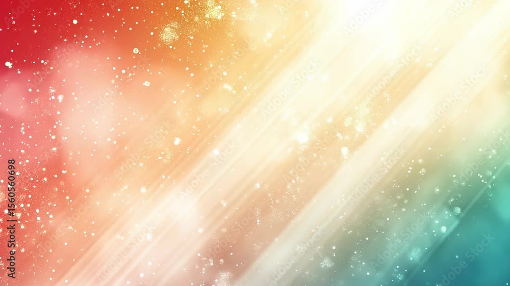 Poster radiant multi-colored particle background animation with light streaks and bokeh