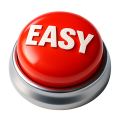 Red button with the word easy isolated on transparent background