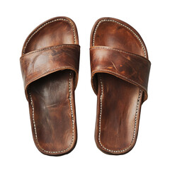 Pair of Brown Leather Sandals on Transparent Background