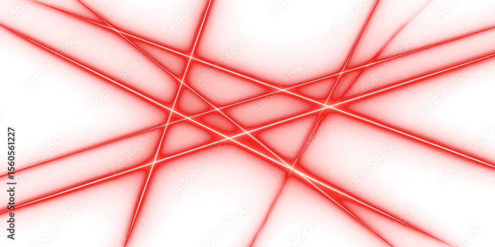 Poster several intersecting red straight lines in different positions. neon red light on isolated transpare