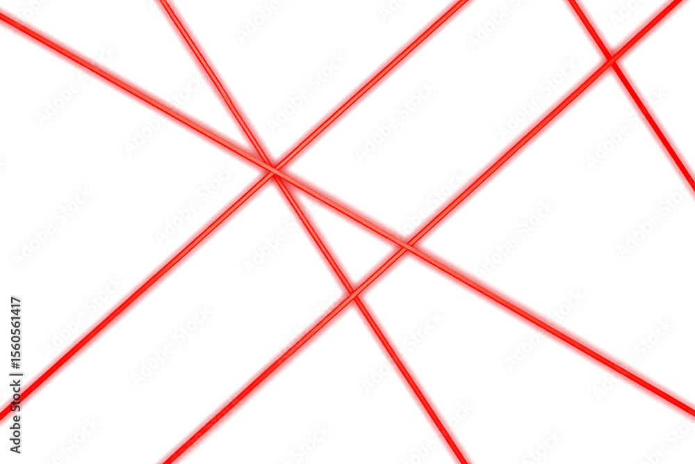 Poster several intersecting red straight lines in different positions. neon red light on isolated transpare