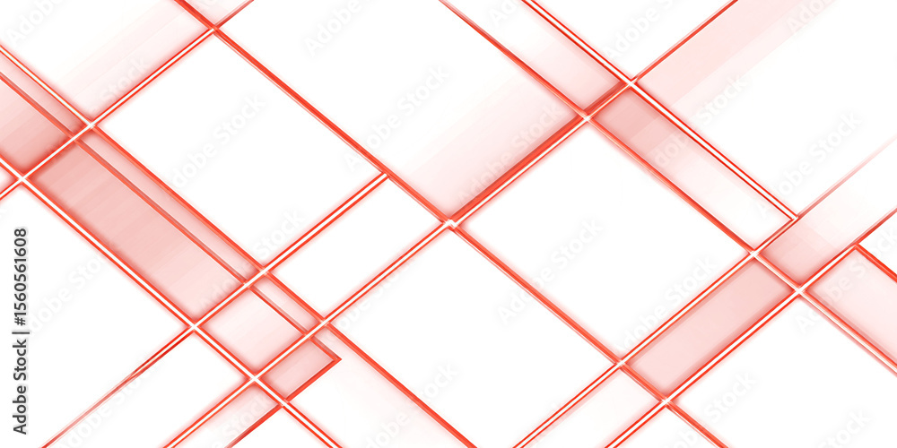 Poster several intersecting red straight lines in different positions. neon red light on isolated transpare