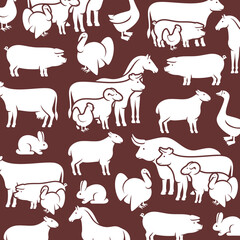 Farm animals background, pattern set. Collection icons farm animals. Vector