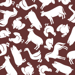 Farm animals background, pattern set. Collection icons farm animals. Vector