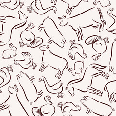 Farm animals background, pattern set. Collection icons farm animals. Vector