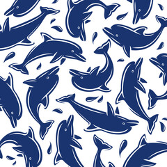 Dolphins background, pattern set. Collection icon dolphins. Vector