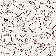 Farm animals background, pattern set. Collection icons farm animals. Vector