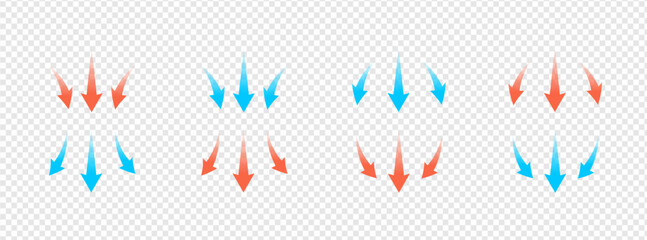 Fototapeta na wymiar Abstract vector illustration of airflow and temperature concept. Features curved arrows, hot and cold waves, AC, heater, and HVAC elements. Transparent background for clean, futuristic energy designs.