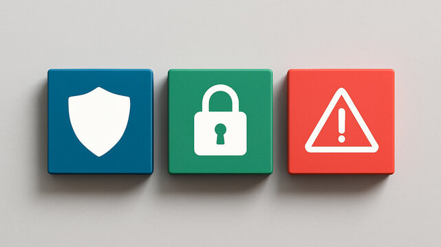 Secure shield icon with padlock and exclamation mark inside symbolizing data protection privacy risk alert cybersecurity warning caution system defense or online safety concept for modern digital visu