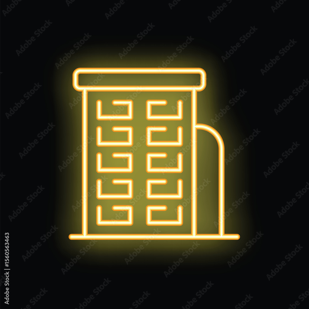 Aufkleber glowing neon line building showing modern architecture on a black background