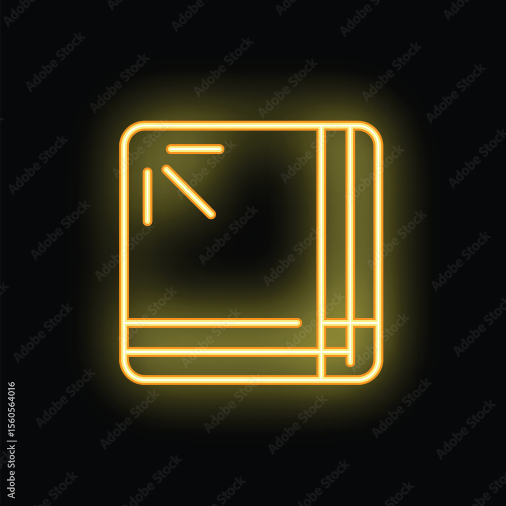 Poster yellow neon icon of a mobile phone showing an app interface with an arrow pointing to the upper left