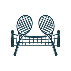 Tennis Rackets and Net Icon Illustration A net dividing two rackets