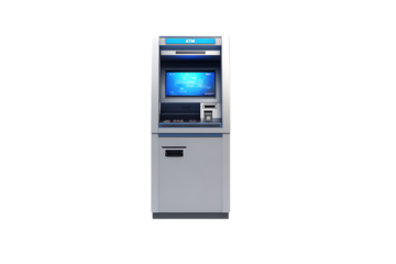Modern ATM machine isolated on black background