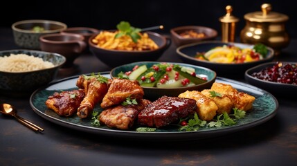 Diverse Asian-inspired meal platter