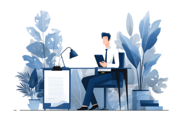 Businessman working at desk with plants