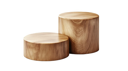 Two level wooden pedestal cylindrical isolated on white background
