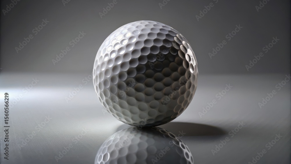 Poster a single golf ball rests on a reflective surface, its dimpled texture highlighted by subtle lighting