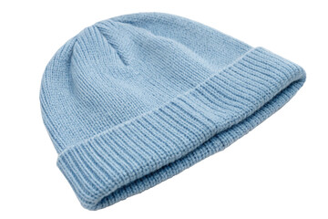 Light Blue Knitted Winter Beanie Hat Isolated on Transparent Background