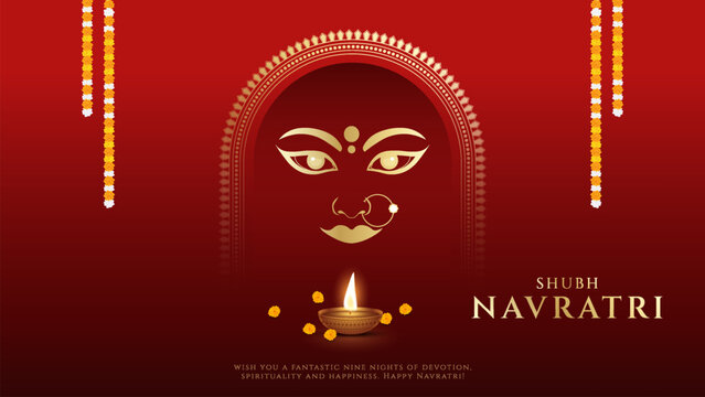 Maa Durga mantra with face in Sanskrit Translation In English Happy Navratri and "Lord Shiva asked for all the blessings"