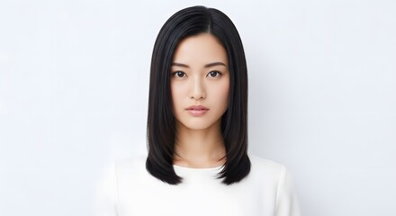 Portrait of a Young Woman with Straight Black Hair