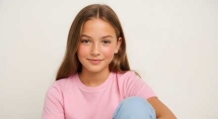 Portrait of a Smiling Young Girl with Long Brown Hair