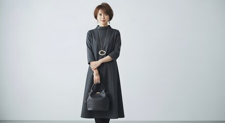 Elegant Woman in a Stylish A-Line Dress and Accessories