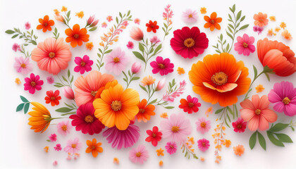 floral pattern pretty flowers on a white background printing with small orange red and pink flowers ditsy print spring bouquet a white background red and orange small flowers pattern