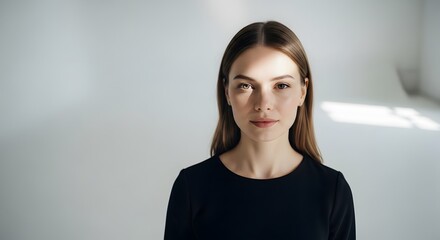 Portrait of a Young Woman with Sunlit Face, Minimalist Studio Photography