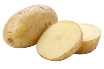Whole Potato with Several Slices Isolated on Transparent Background