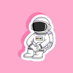 Sticker of Cute Astronaut Sitting with a Pink Background