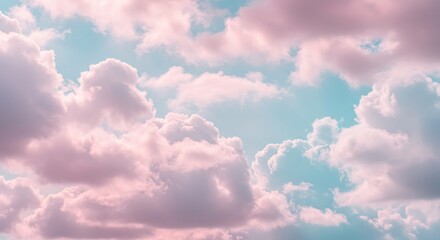 Fototapeta premium Pastel Pink and Blue Sky with Fluffy Clouds Dreamy Nature Photography