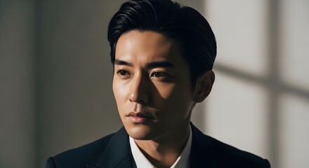 Portrait of a Man in a Suit, Pensive Expression, Dramatic Lighting