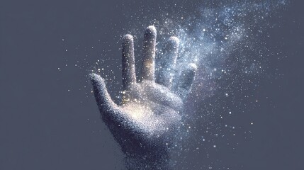 an isolated hand formed of binary digits reaching to the stars, minimal dark space, concept of digital transformation