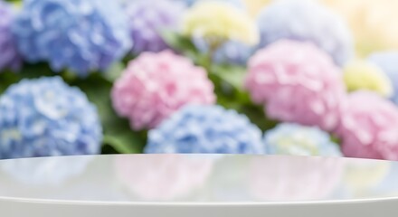 Pastel Hydrangea Blooms A Tabletop Scene for Product Displays