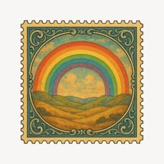 Obraz premium Vintage rainbow postage stamp illustration.