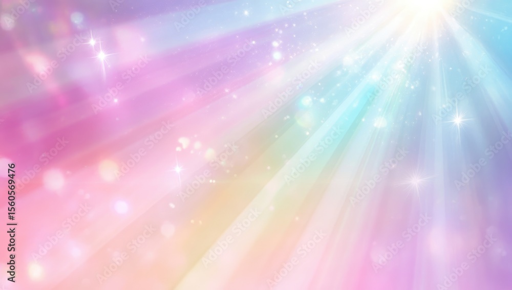 Poster pastel light rays burst with sparkling bokeh
