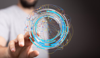 Abstract image depicting a futuristic network, data flow, and digital connections.