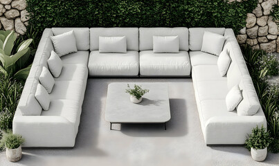 Modern white modular sectional sofa outdoor setting